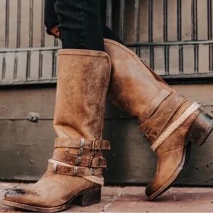 Freebird Distressed Leather Tan Drove Mid-Calf Boots Size 6 women’s